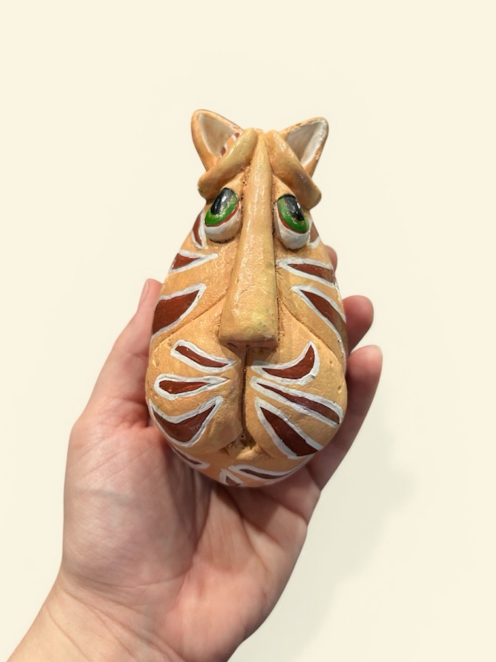 Vintage Enesco Vicki Thomas Cat Ornament Hand Painted Gourd Style 1990s 🐱